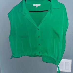 HYFVE Green Sleeveless Button-Up Top